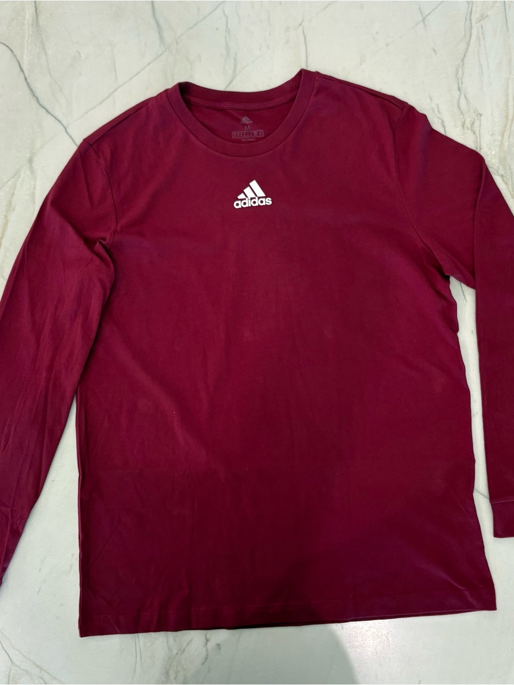 adidas Men’s Long Sleeve Crew Shirt - Maroon with White Logo
